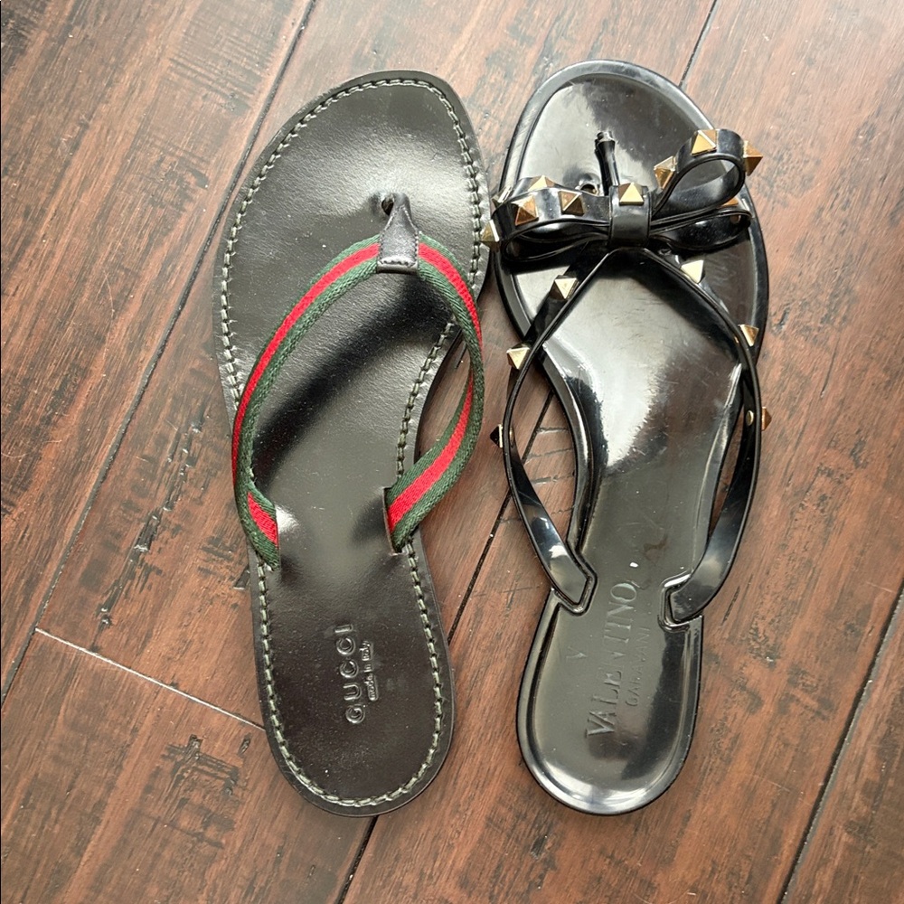 Gucci Black Flip Flops with Red and Green Straps - Picture 13 of 16